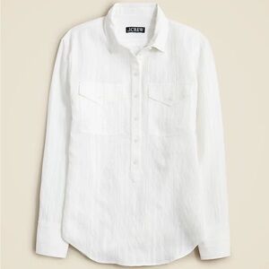 J Crew Textured Popover Top Womens Large White Boho Neutral Minimalist Preppy